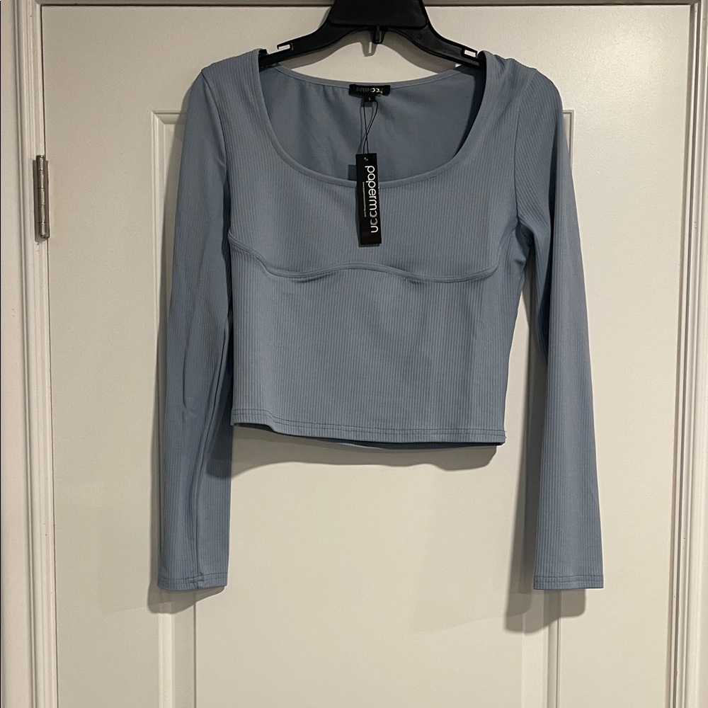 Papermoon Light Blue Ribbed Crop Top